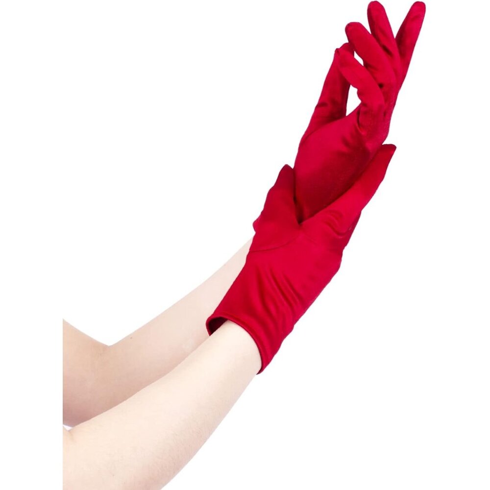 Women's A-Dark Red Formal Velvet Short Satin Gloves Wedding Banquet Party Prom